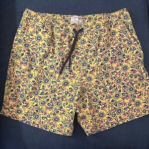 J. Crew Men's Floral Swim Trunks - Yellow and Blue | Medium